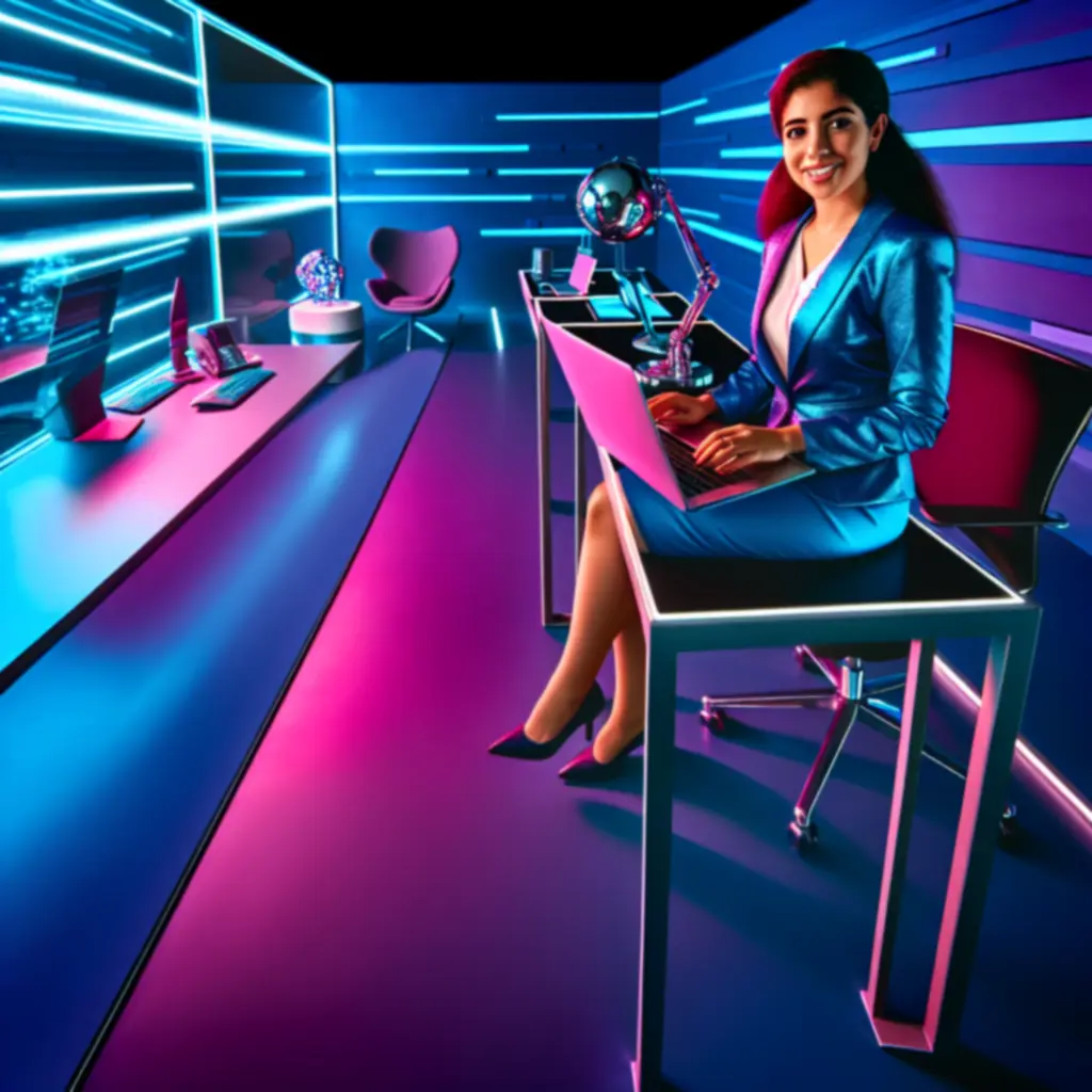 Futuristische lifestyle foto met laptop en neonverlichting