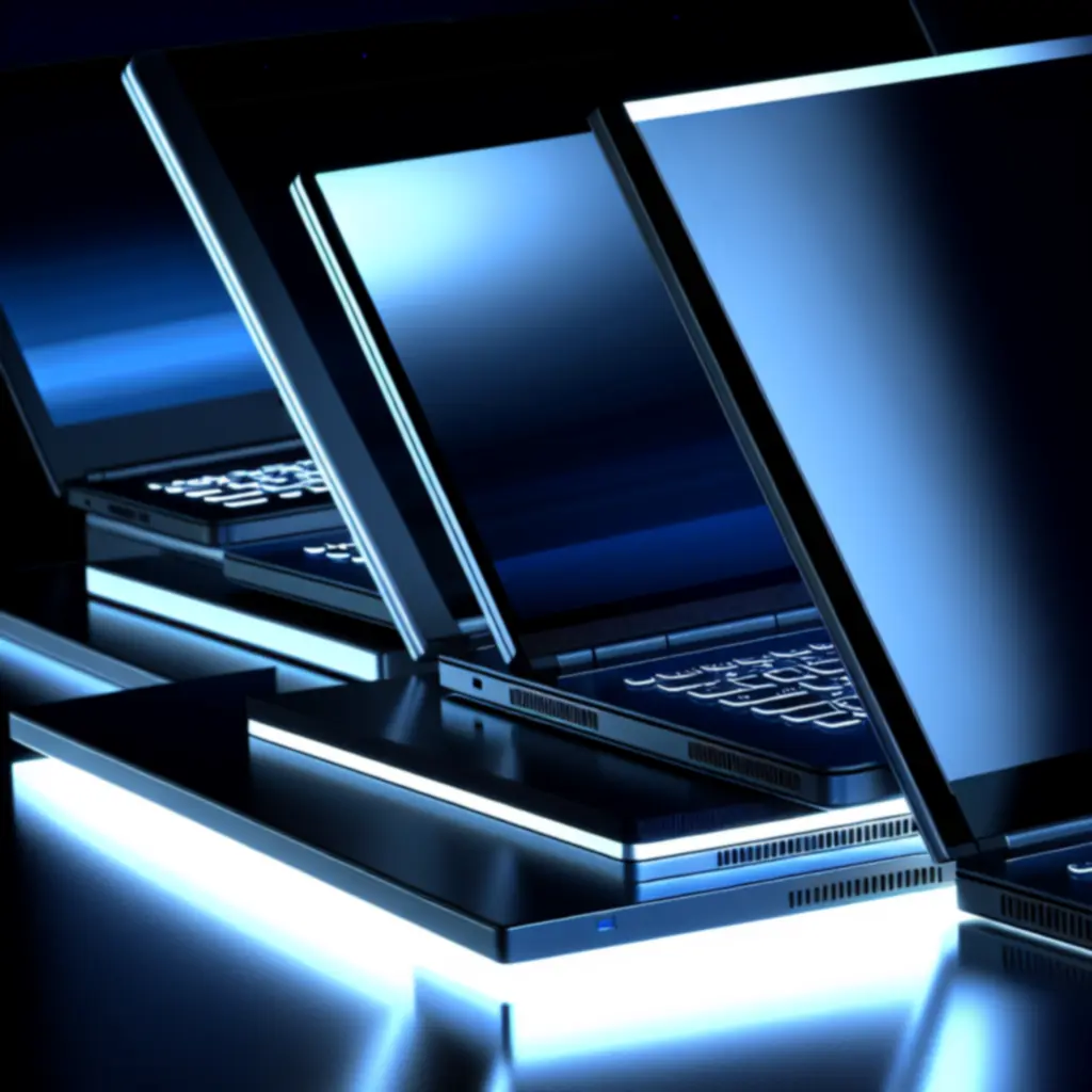 Showcase van moderne laptops met metallic afwerking