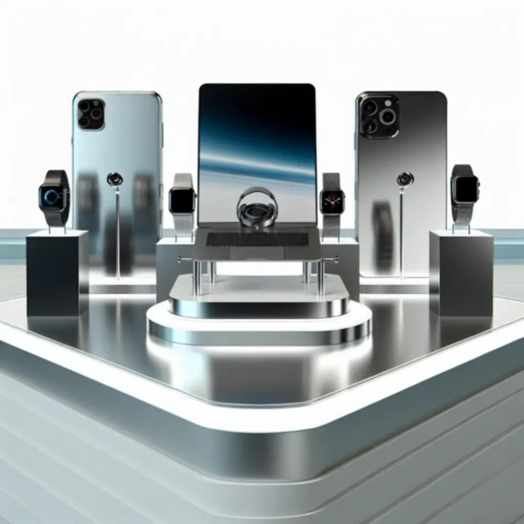 Display van nieuwe elektronische gadgets en accessoires in een moderne setting