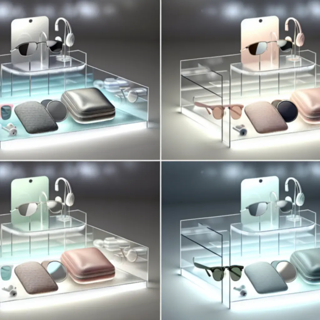 Seizoensdisplay van technologische accessoires in bijpassende kleuren