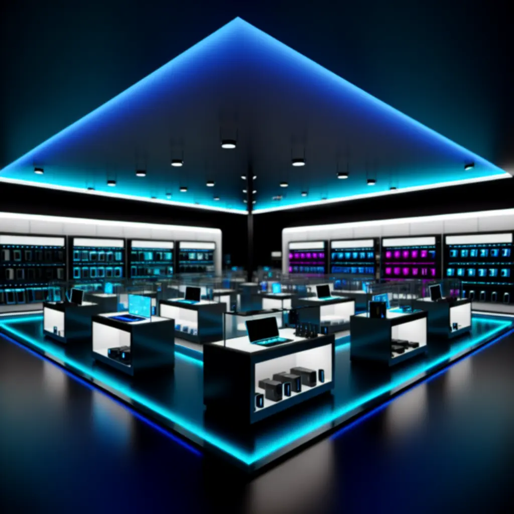 Futuristische GadgetLixir winkelruimte met high-tech gadgets