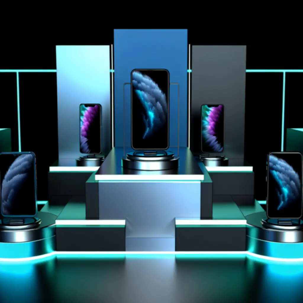 Futuristische presentatie van meerdere high-end smartphones