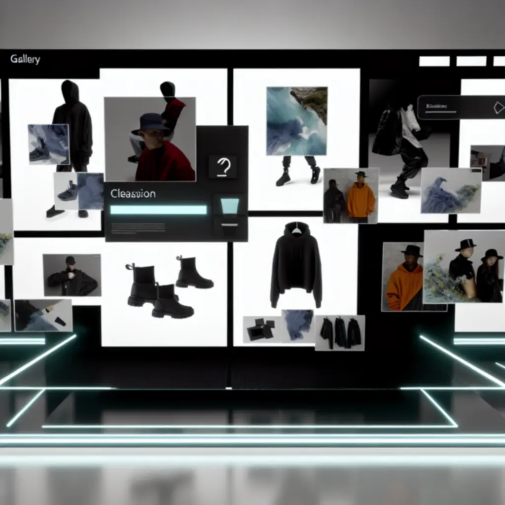 Futuristische visuele merchandising van mode in een digitale galerij